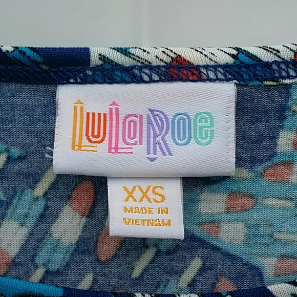 LuLaRoe Bombpops Stars Irma Short Sleeve Shirt XXS Red White Blue Patriotic July - Picture 2 of 5